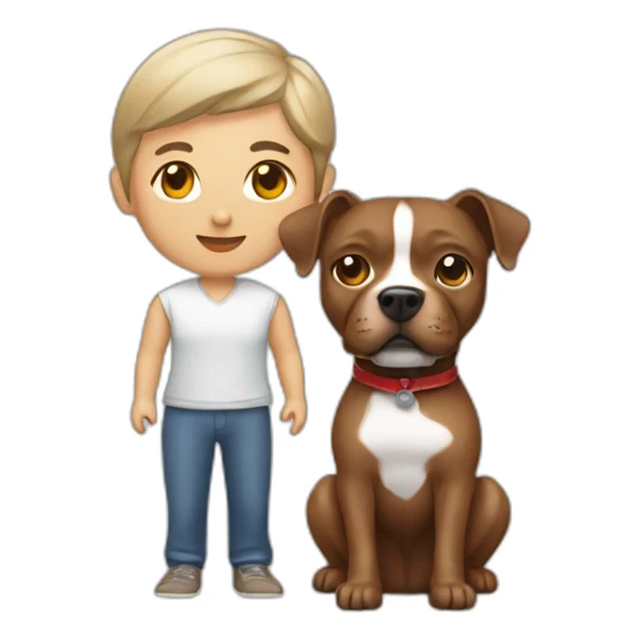 man and Chinese lady with brown Staffordshire terrier dog sticker