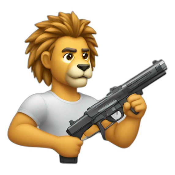 Homme au visage de lion avec pistolet à la main sticker
