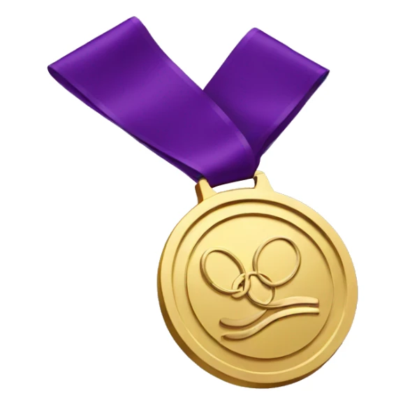 gold olympics medal with purple ribbon sticker
