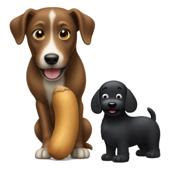 a smiling peanut standing near a black dog  sticker