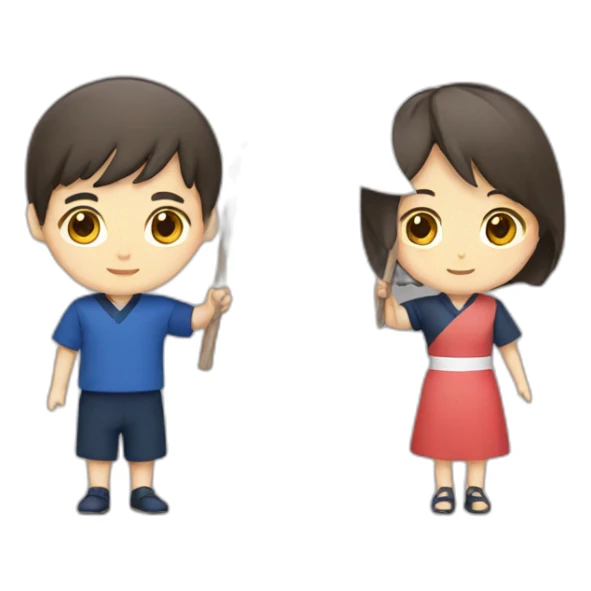 boy and girl holding Japanese flag sticker