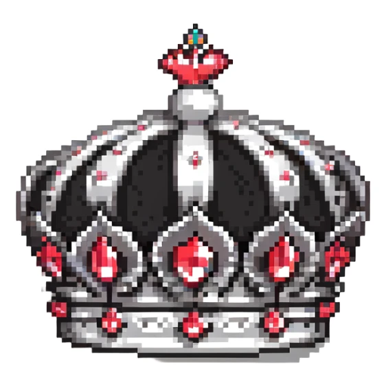 black crown with red gems, pixel art style, no white, only black and red colors sticker