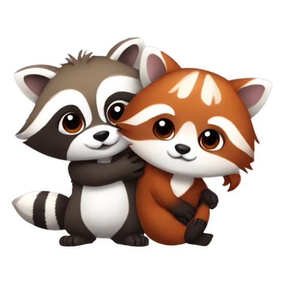 One male raccoon hugging a female red panda sticker
