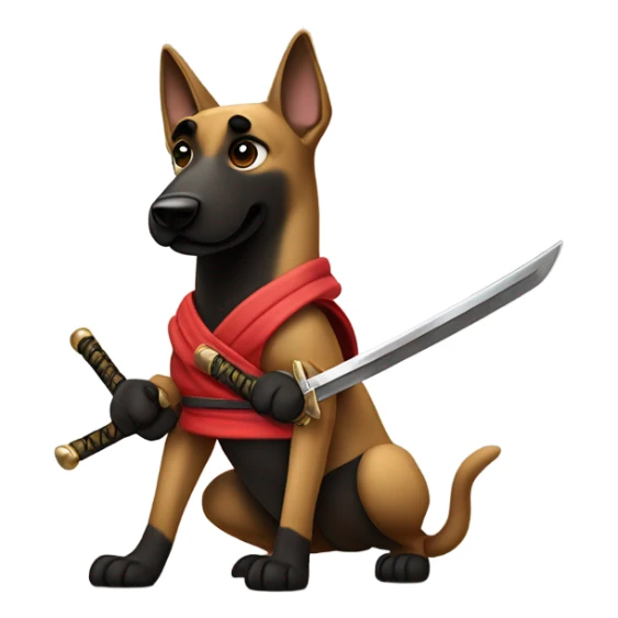 Belgian malinois ninja with nunchucks and sword sticker
