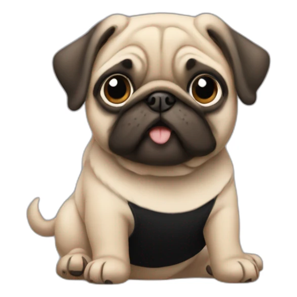 pug wearing a black t-shirt sticker