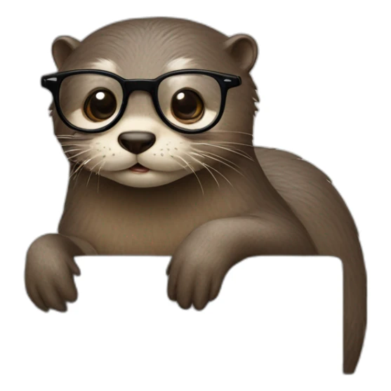 otter wearing eyeglasses back to a pillow using a macbook sticker