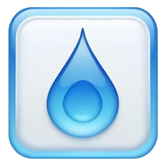a Tiny compressed Stylized blue droplet symbol inside a pastel gradient white square icon, blue borders sticker