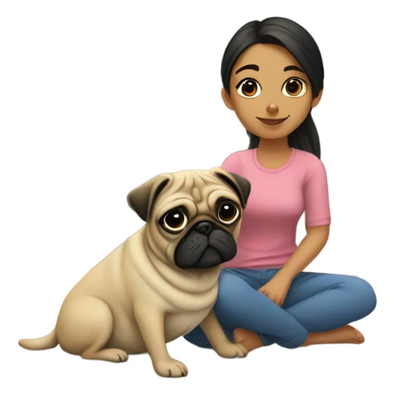 girl with dog pug indoors sticker