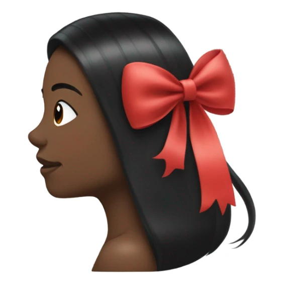black open hair from behind with a light red bow sticker