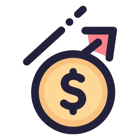 minimalist expense app icon with single coin and upward arrow sticker