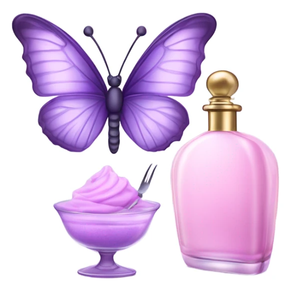  pastel violet butterfly resting on an elegant lavender perfume bottle with fork pink details. sticker