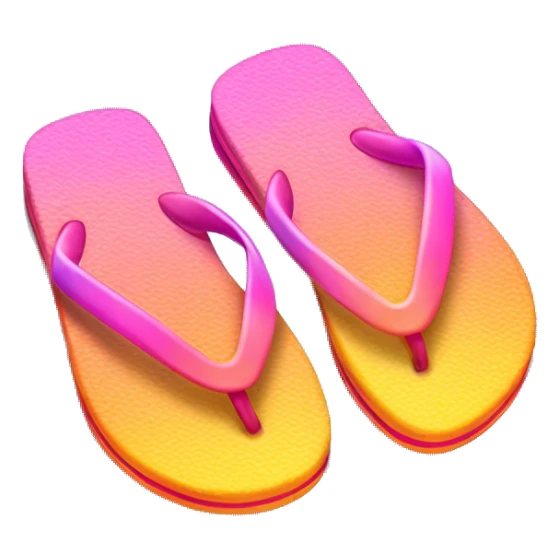 Realistic orange yellow pink gradient pair of summer flip flops isolated. sticker