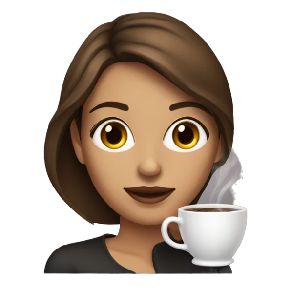 Side view realistic posh brown haired woman drinks coffee sticker