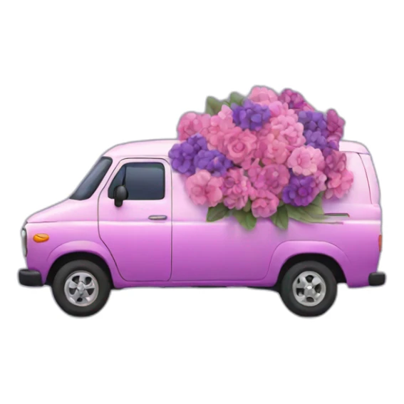 a bouquet van in pink and purple sticker