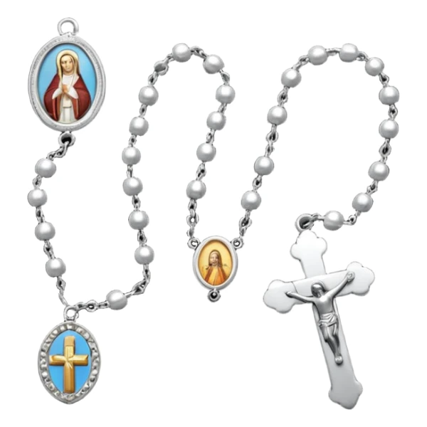 The phrase “Safe place” with a Catholic rosary around  sticker
