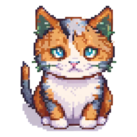 pixel art playful calico cat sticker