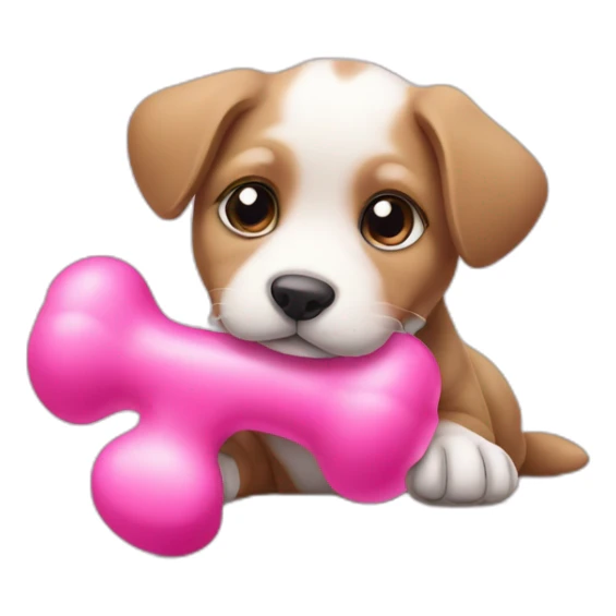puppy with pink toy bone lays down sticker