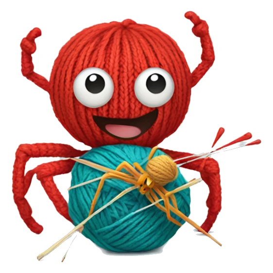 spider holding a ball of yarn and knitting needles sticker