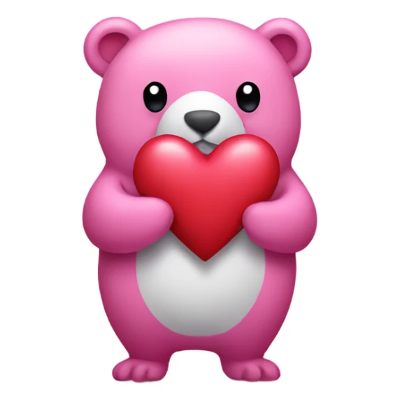 Pink bird bear holding a heart sticker