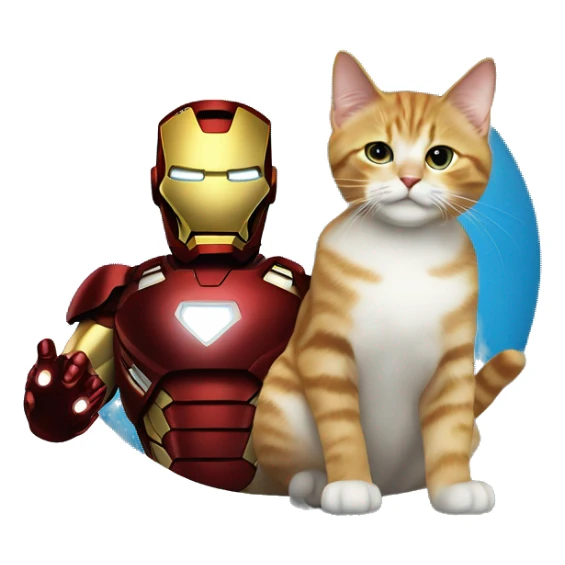 One Superhero iron man and cat laught ocean close sticker