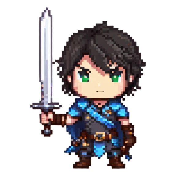 cute chibi male character with sword sticker