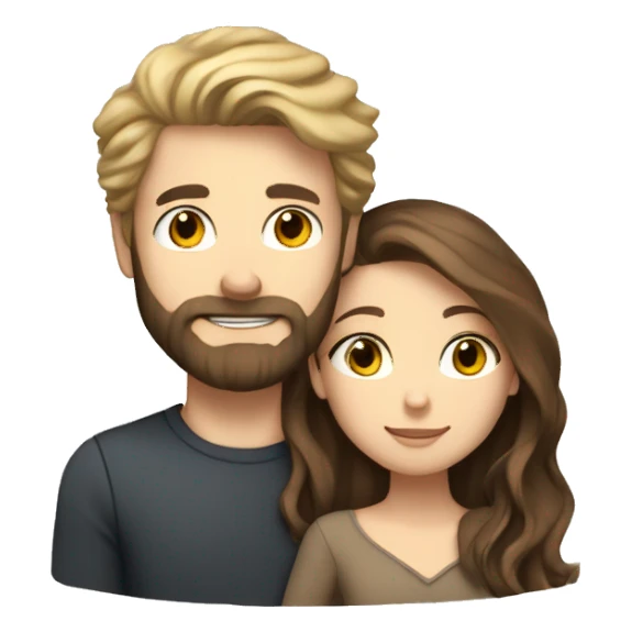 Brunette girl with wavy Long Brown hair hugging blond boy whit a beard an white Skin Color lovingly couple sticker