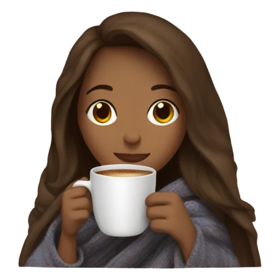 Brown hair Girl drinking coffee, with a cozy blanket sticker