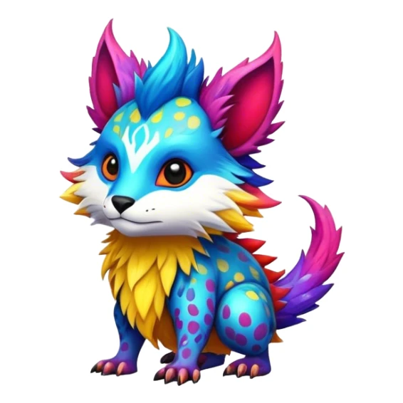 a colorful edgy cute vernid-fionbri-creature with splash patterns full body  sticker
