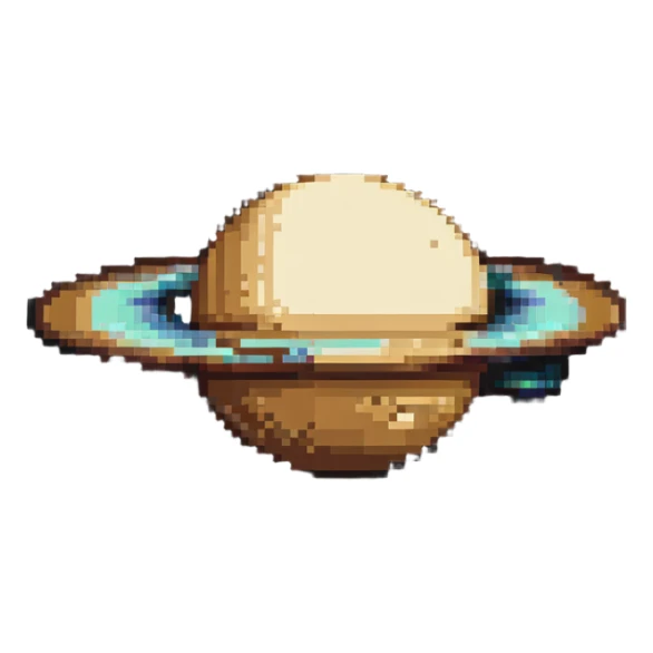Pixel art Saturn planet in greyscale sticker