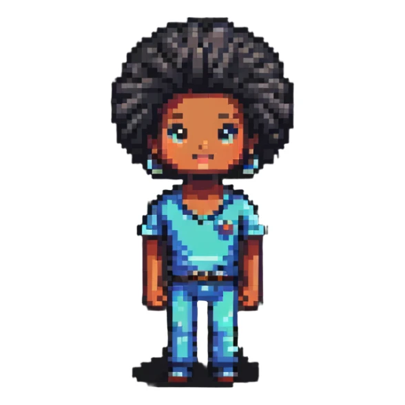 Retro pixel art character with afro hairstyle sticker