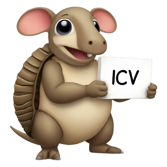 An armadillo holding a sign that says: ICV sticker