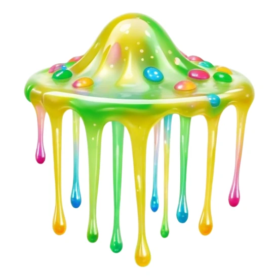 Cinematic Realistic Clear Slime Mixed with Sprinkles, ultra-transparent with suspended colorful candy-like specks, light refracting through each tiny piece, soft gelatinous texture catching highlights, stretching and bending in a mesmerizing way, glowing with a magical, almost surreal quality. sticker