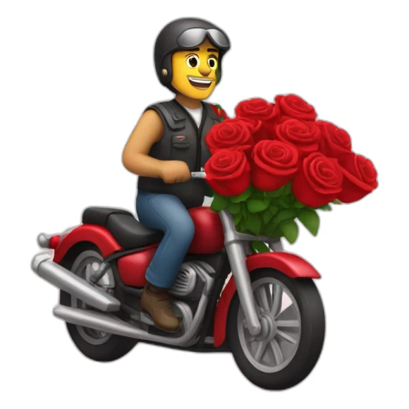 Motor cycle driver carrying a bouquet of red rose flowers sticker