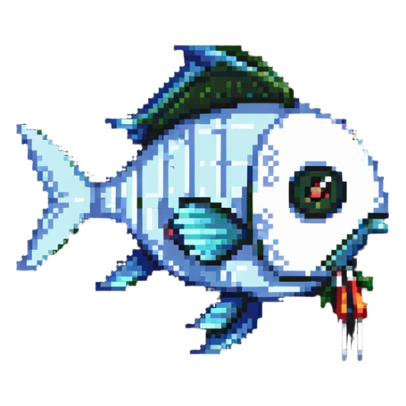 cartoon fish head with crossed-out X eyes and a bone sticking out, no body sticker