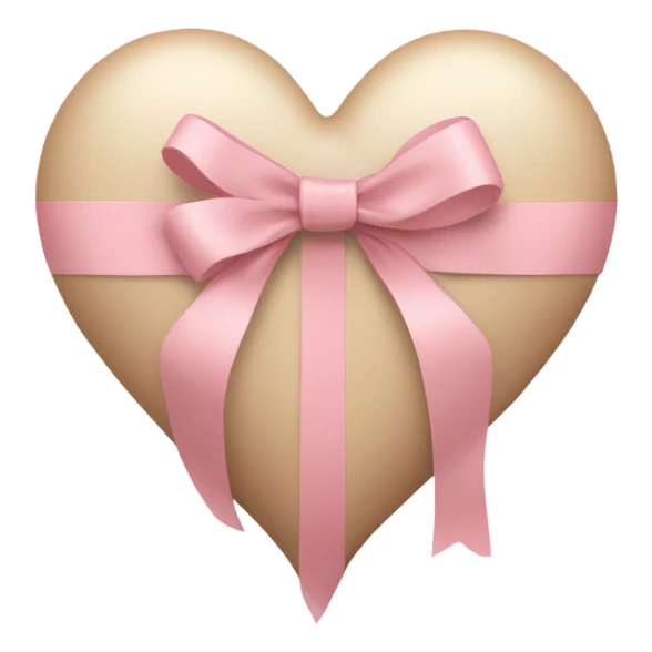 A beige coloured heart with a light pink bow wrapping it sticker