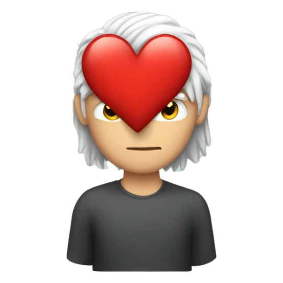 white hair medium long male, holding red heart  sticker