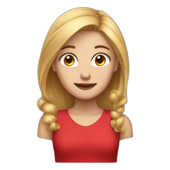 Blond and brown hair girl with red wear working sticker