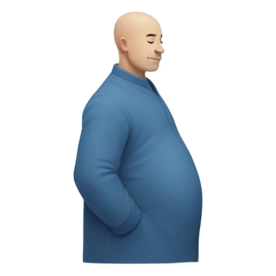 a blue man with a stoic expression , pregnant, rubbing his belly. Bald. Side profile like the pregnant male emojji, cartoonishly simple face. slightly dark blue colored face sticker