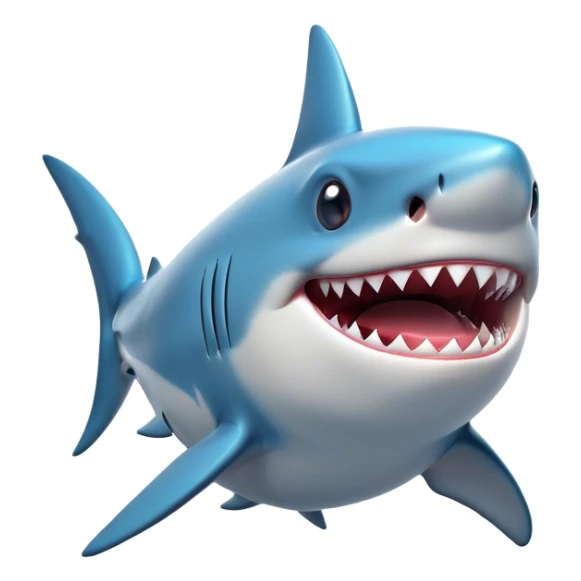 Cinematic Comical Shark Portrait Emoji, Head tilted dramatically with an exaggeratedly amused expression, featuring a striking, glossy streamlined body with bold accents and wide, expressive eyes filled with playful disbelief, Simplified yet hilariously expressive features, highly detailed, glowing with a slightly sassy glow, high shine, dramatic yet playful, stylized with an air of cheeky marine mischief, bright and endearing, soft glowing outline, capturing the essence of a spirited and over‐the‐top shark, so meme‐worthy it feels like it could snap its jaws into internet fame instantly! sticker