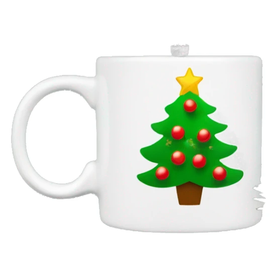 A Christmas tree with a coffee mug ornament on top sticker