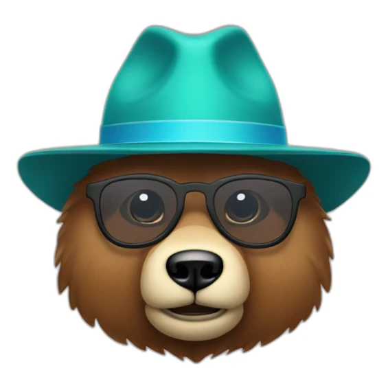 Cara de oso marrón con lentes de sol y sombrero  sticker