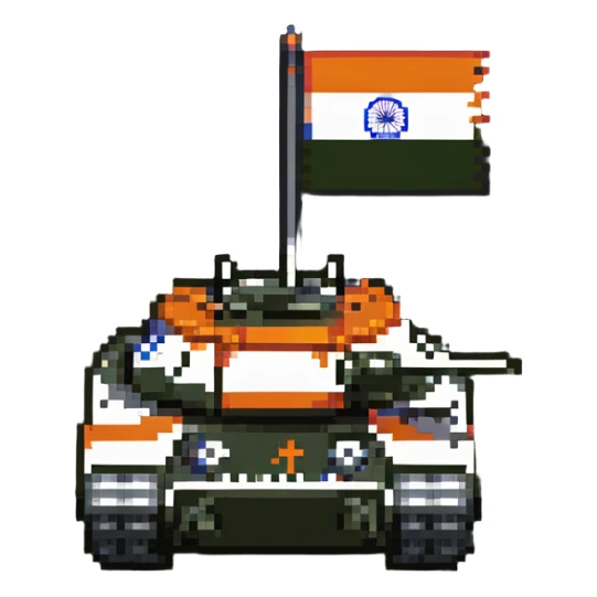 Indian Arjun battle tank with Indian flag colors in pixel art sticker