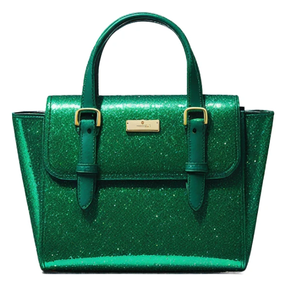 Realistic isolated emerald green glitter kate spade satchel purse.  sticker