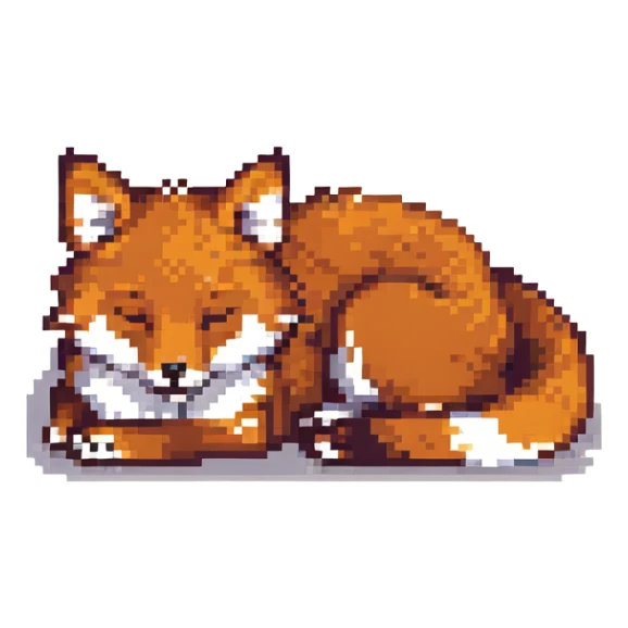 pixel art sleepy fox, retro style, warm muted colors, subtle grain, nostalgic aesthetic sticker