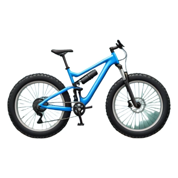 An icon featuring a mountain bike with wide tires, positioned on a forest trail or rocky mountain road. The background shows dense trees, steep slopes, and distant peaks under a clear blue sky. Transparent background highlights the thrill and rugged beauty of mountain biking. sticker