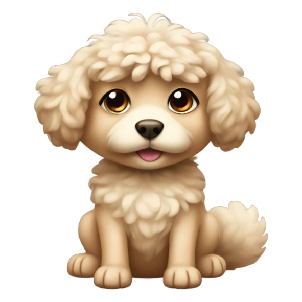 Small curly fluffy dog in beige color with small baby face with squirrel sticker