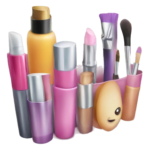 a cosmetic bag containing cosmetics. some cosmetics peeking out of a cosmetic bag sticker