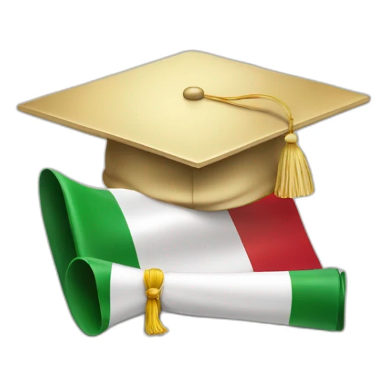 Graduation hat and italian diplome with italian flag sticker