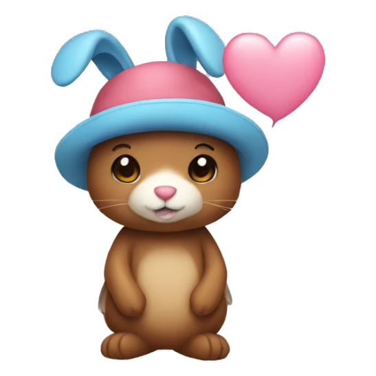 Bunny with a top heart bear hat sticker
