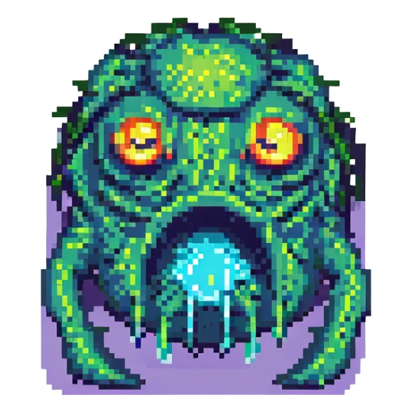 slime monster with glowing eyes pixel art sticker